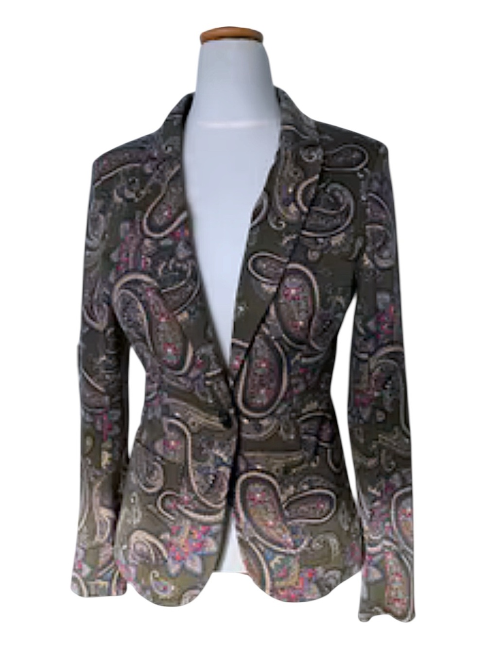 Olive Paisley Womens Blazer Jacket - Sophisticated Print